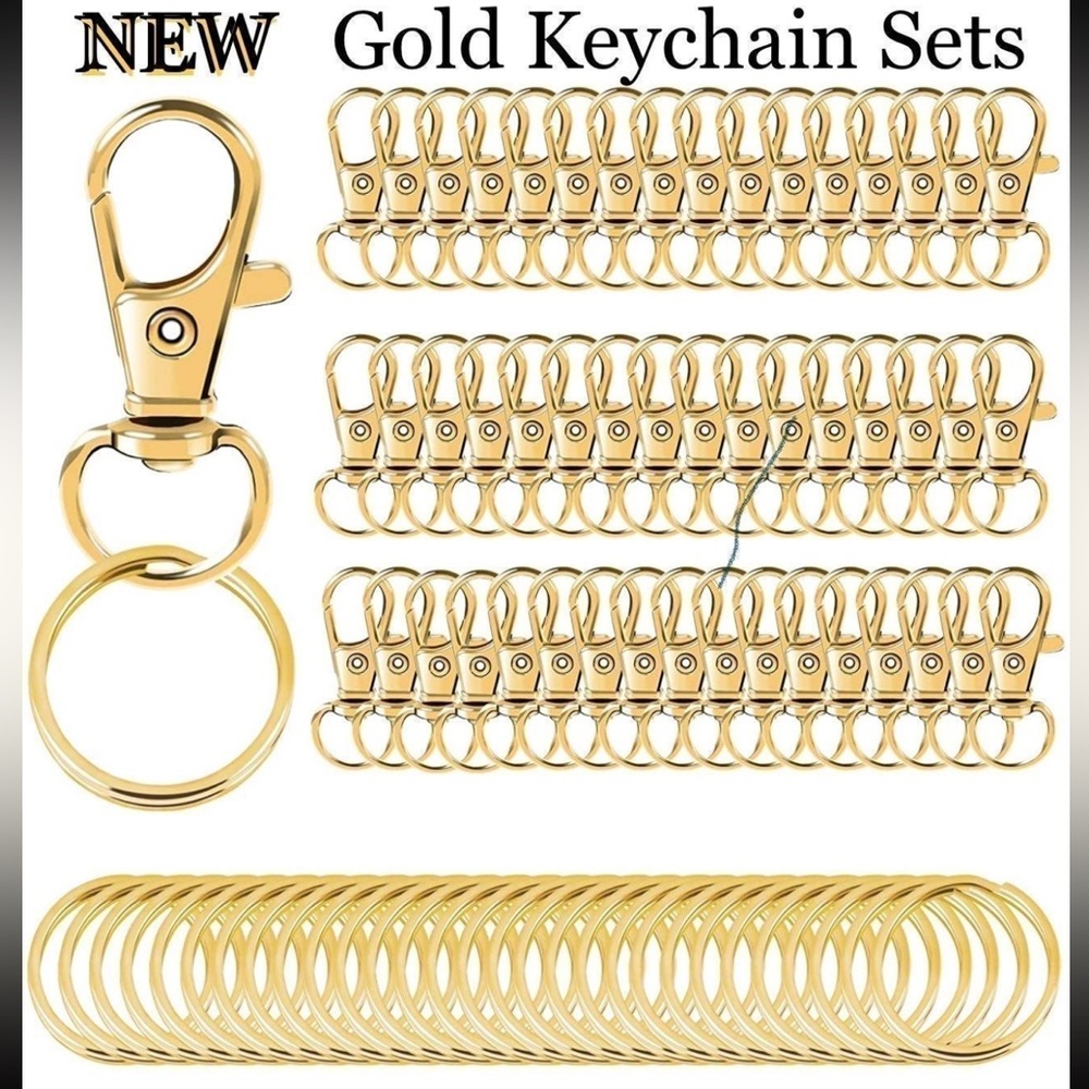 80pc GOLD KEYCHAIN MAKING SET Lobster Clasps Purse Bag Key Crafting Kit DIY Lot